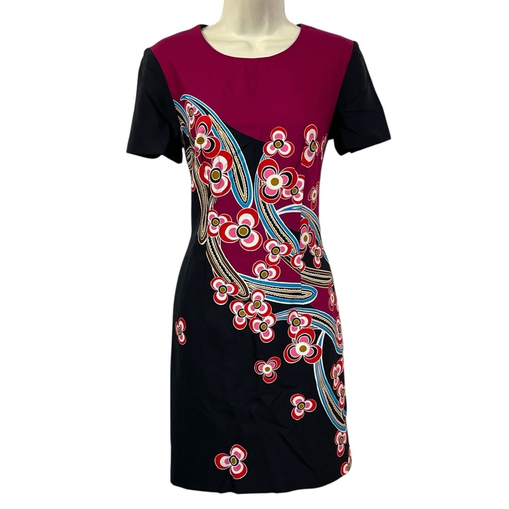 Neiman Marcus Trina Turk Floral Black Burgundy Pink Print Dress